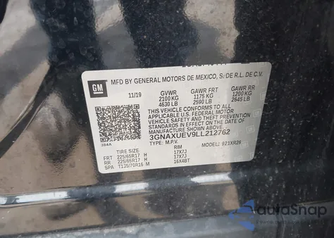 2020 Chevrolet Equinox Awd Lt 1.5L Turbo из США, поврежденный, VIN 3GNAXUEV9LL212762